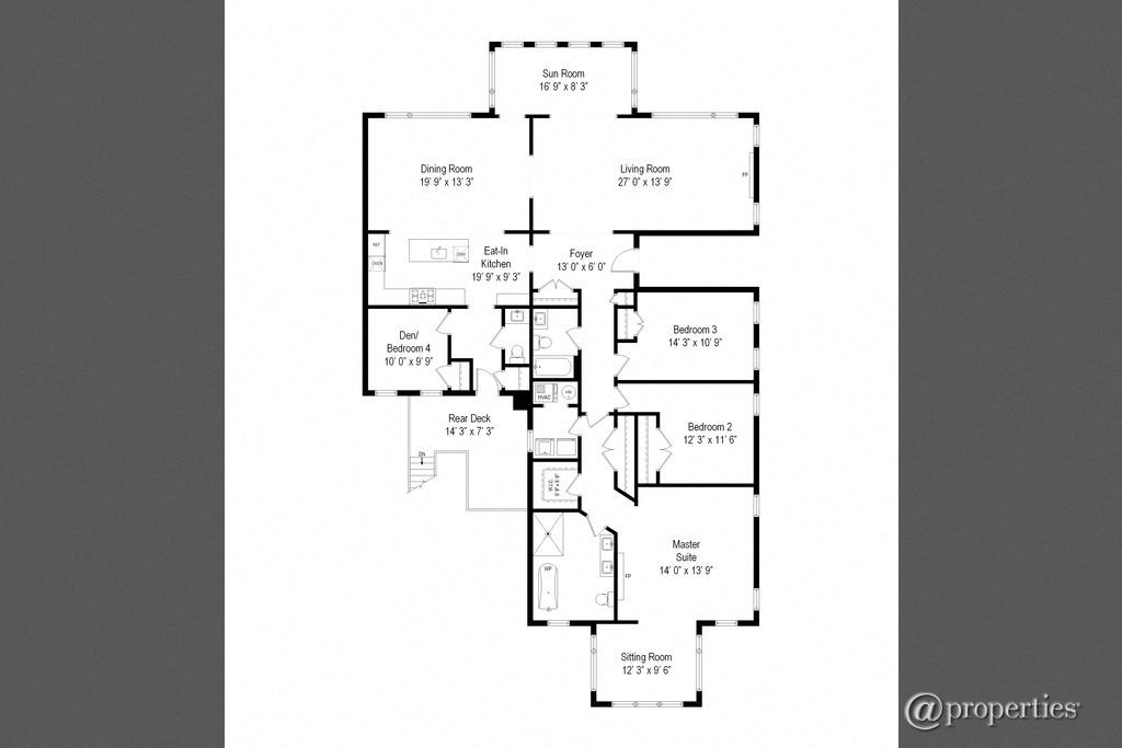 Floor plan for 4 beds, 2.5 baths, 2250 sqft